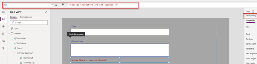 Prevent Special Characters in PowerApps Forms